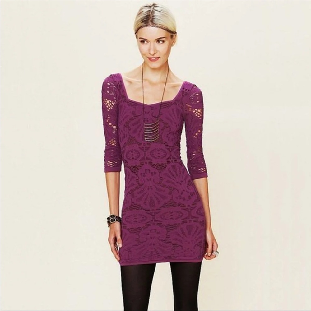 Free People Medallion Crochet Lace Seamless Bodycon Dress - Picture 4 of 6